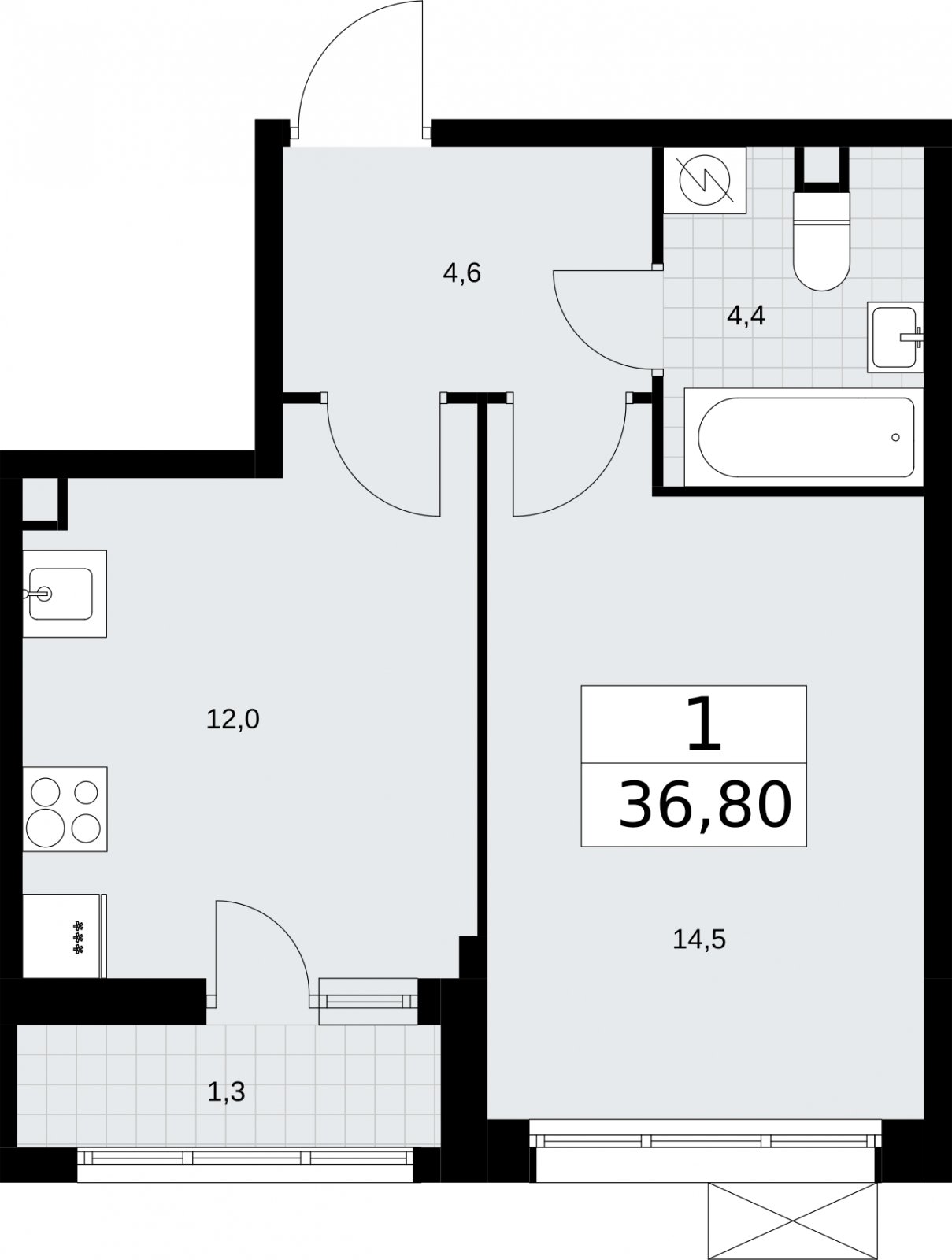1-комнатная квартира без отделки, 36.8 м2, 2 этаж, сдача 3 квартал 2026 г., ЖК Родные кварталы, корпус 2 - объявление 2295656 - фото №1