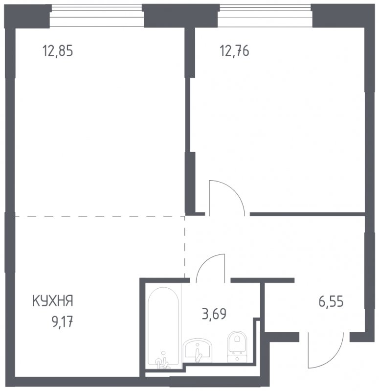 2-комнатная квартира с полной отделкой, 45.02 м2, 4 этаж, сдача 4 квартал 2023 г., ЖК Остафьево, корпус 11.2 - объявление 1744547 - фото №1