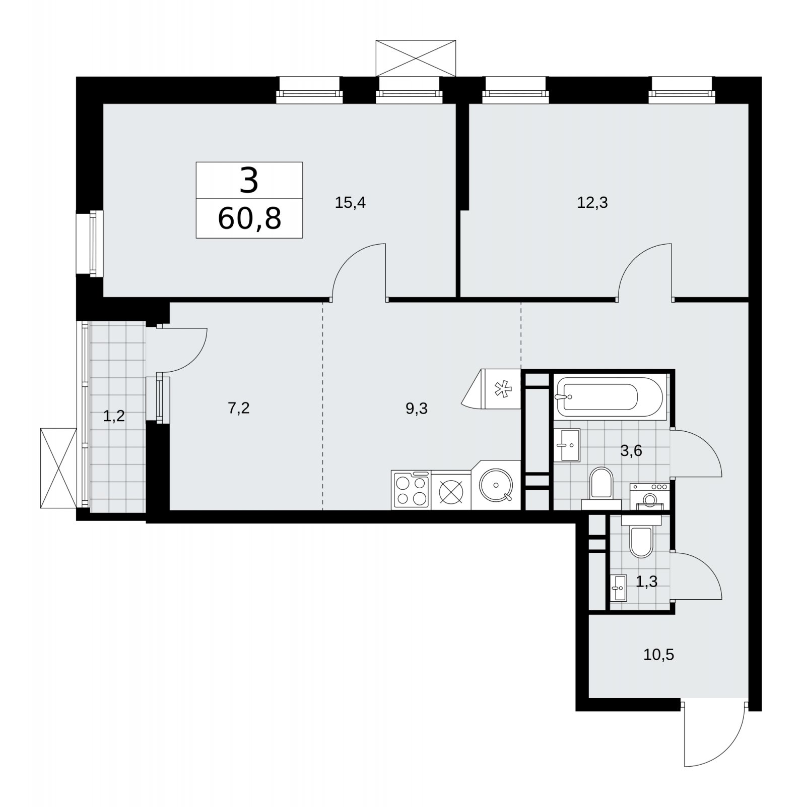 3-комнатная квартира (евро) без отделки, 60.8 м2, 17 этаж, сдача 1 квартал 2026 г., ЖК Скандинавия, корпус 37.2.2 - объявление 2254617 - фото №1