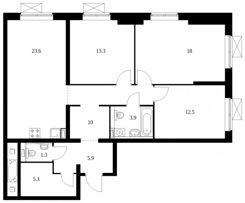 3-комнатная квартира с полной отделкой, 93.8 м2, 26 этаж, сдача 1 квартал 2023 г., ЖК Сигнальный 16, корпус 1.2 - объявление 1599687 - фото №1