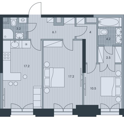 3-комнатная квартира с частичной отделкой, 65.6 м2, 6 этаж, дом сдан, ЖК EVER, корпус 3 - объявление 2331708 - фото №1