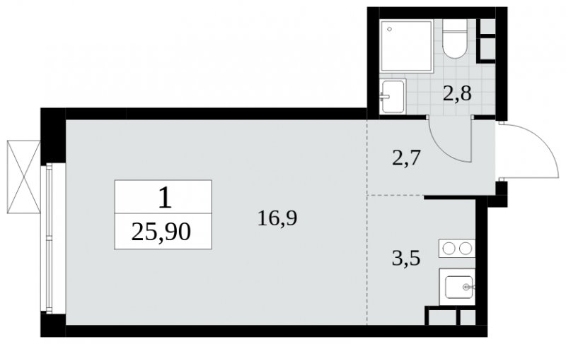 Студия с полной отделкой, 25.9 м2, 4 этаж, сдача 3 квартал 2024 г., ЖК Прокшино, корпус 6.5 - объявление 1663347 - фото №1