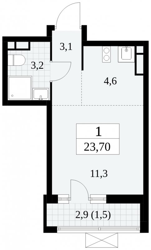Студия с полной отделкой, 23.7 м2, 6 этаж, сдача 3 квартал 2024 г., ЖК Прокшино, корпус 8.1 - объявление 1683453 - фото №1