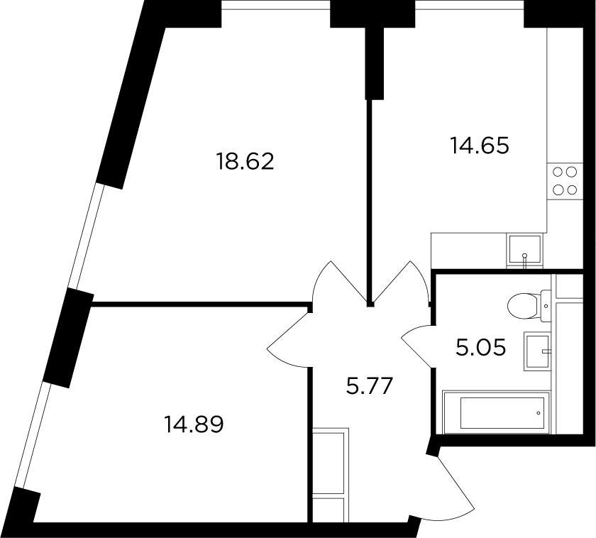 2-комнатная квартира без отделки, 58.98 м2, 29 этаж, дом сдан, ЖК КутузовGRAD 2, корпус 5 - объявление 2351917 - фото №1