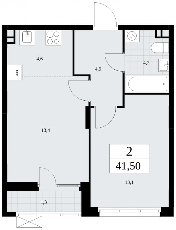 2-комнатная квартира (евро) без отделки, 41.5 м2, 3 этаж, сдача 1 квартал 2025 г., ЖК Дзен-кварталы, корпус 1.4 - объявление 1896074 - фото №1