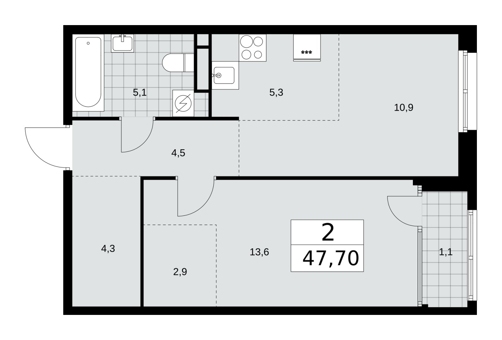2-комнатная квартира (евро) с частичной отделкой, 47.7 м2, 11 этаж, сдача 1 квартал 2026 г., ЖК Дом на Зорге, корпус 25 - объявление 2221087 - фото №1