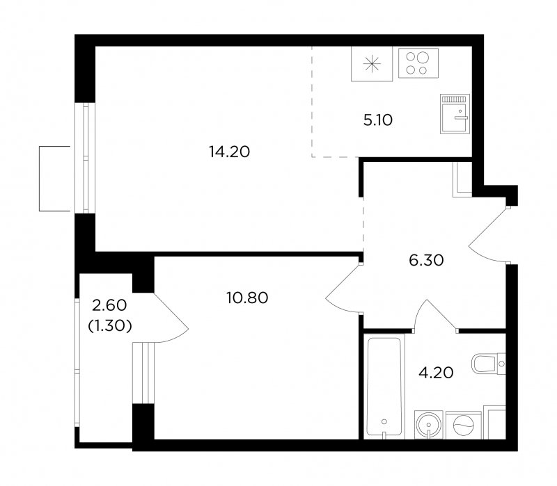 2-комнатная квартира без отделки, 41.9 м2, 11 этаж, сдача 1 квартал 2024 г., ЖК Миловидное, корпус 2 - объявление 1746692 - фото №1