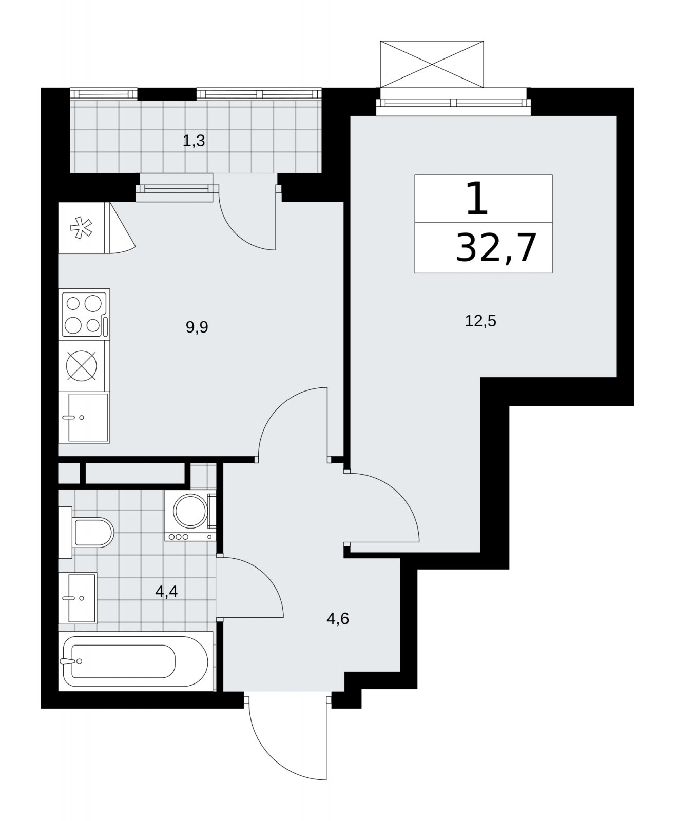 1-комнатная квартира без отделки, 32.7 м2, 6 этаж, сдача 1 квартал 2026 г., ЖК Прокшино, корпус 11.2.1 - объявление 2269925 - фото №1