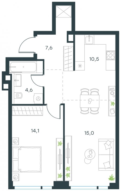 2-комнатная квартира (евро) с частичной отделкой, 51.8 м2, 33 этаж, сдача 4 квартал 2024 г., ЖК Level Мичуринский, корпус 5 - объявление 1767076 - фото №1
