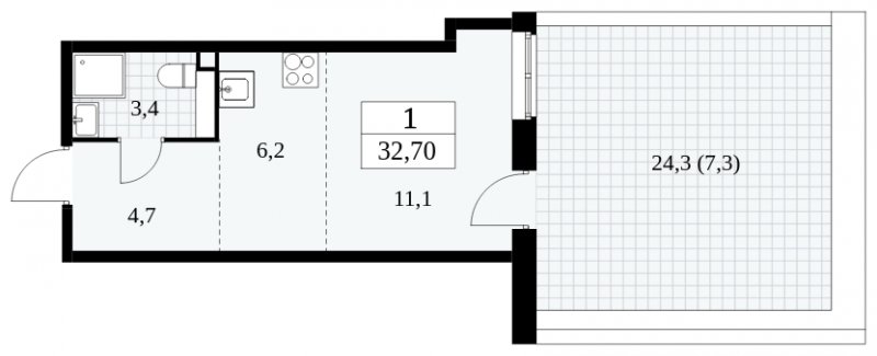 Студия с полной отделкой, 32.7 м2, 2 этаж, сдача 3 квартал 2024 г., ЖК Прокшино, корпус 8.3 - объявление 1683878 - фото №1