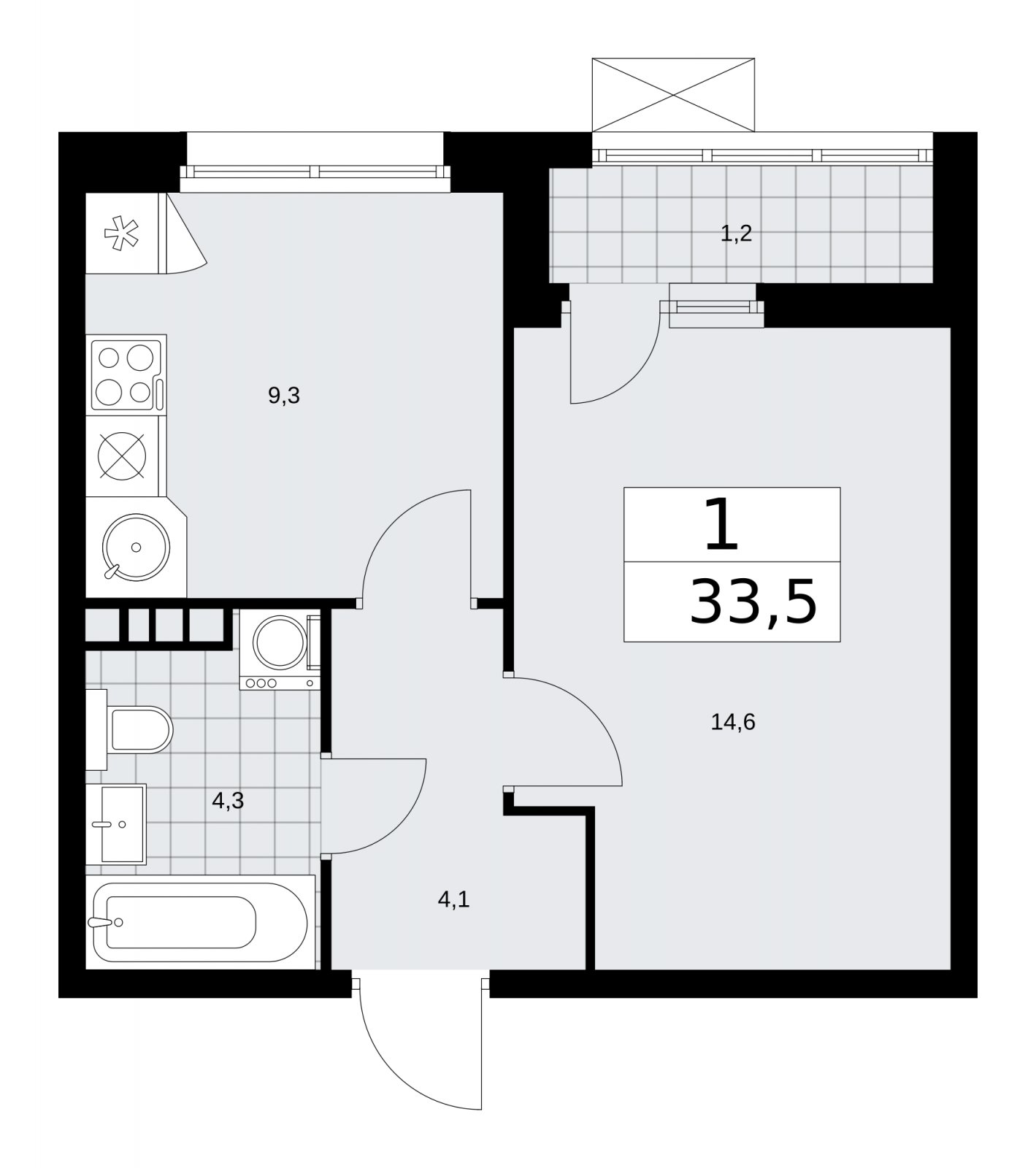 1-комнатная квартира без отделки, 33.5 м2, 4 этаж, сдача 2 квартал 2026 г., ЖК Скандинавия, корпус 25.4 - объявление 2284146 - фото №1