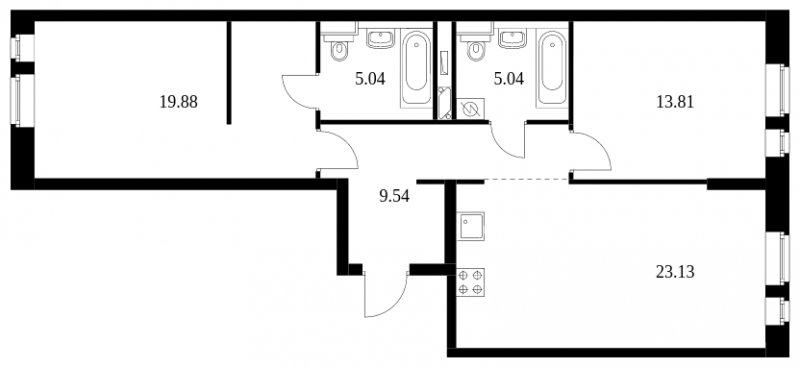 2-комнатная квартира без отделки, 76.7 м2, 14 этаж, сдача 4 квартал 2022 г., ЖК Green Park, корпус 7 - объявление 1791172 - фото №1