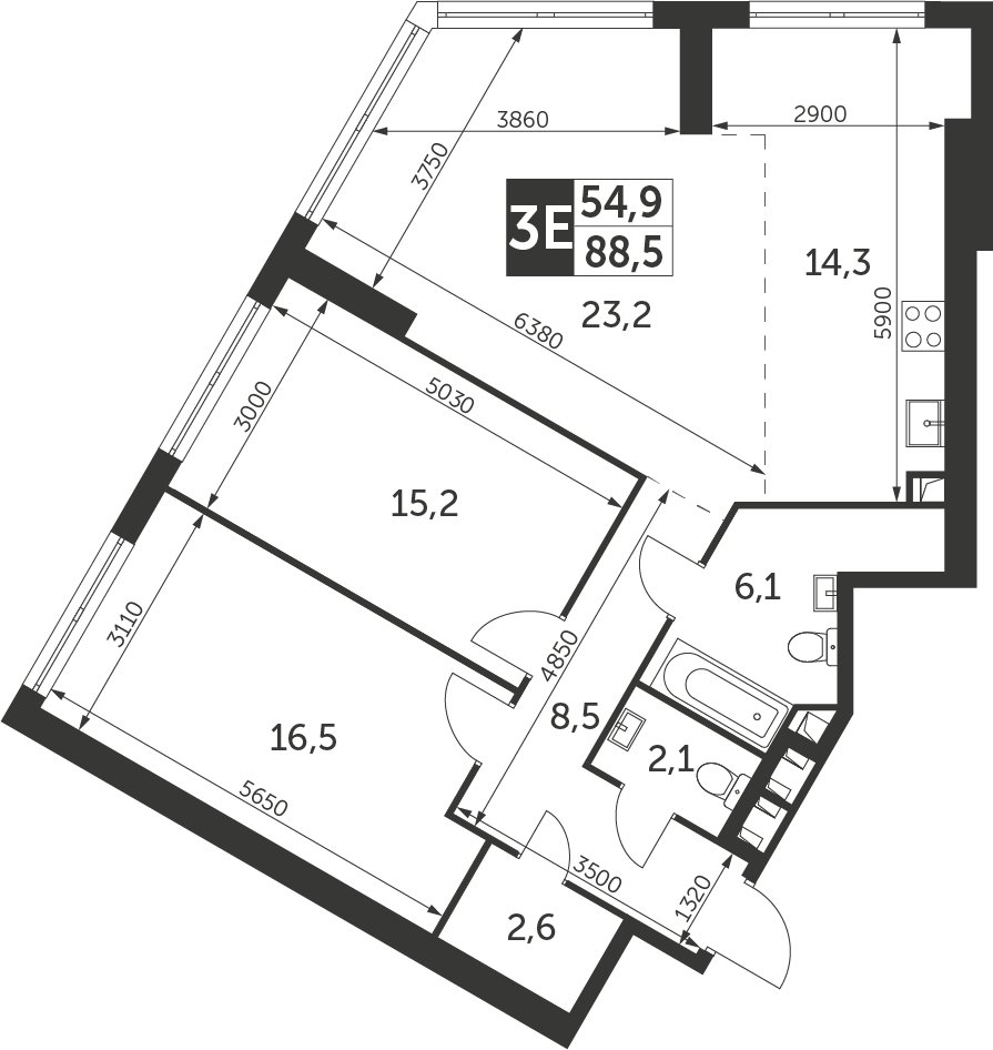 3-комнатная квартира без отделки, 88.5 м2, 44 этаж, дом сдан, ЖК Архитектор, корпус 1 - объявление 2299351 - фото №1