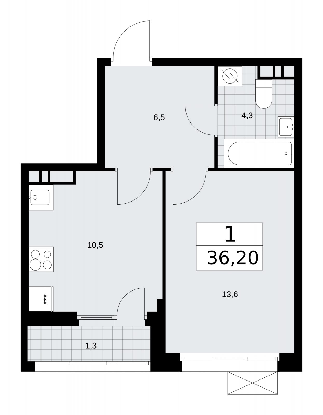 1-комнатная квартира с частичной отделкой, 36.2 м2, 7 этаж, сдача 4 квартал 2025 г., ЖК Бунинские кварталы, корпус 3.4 - объявление 2152059 - фото №1