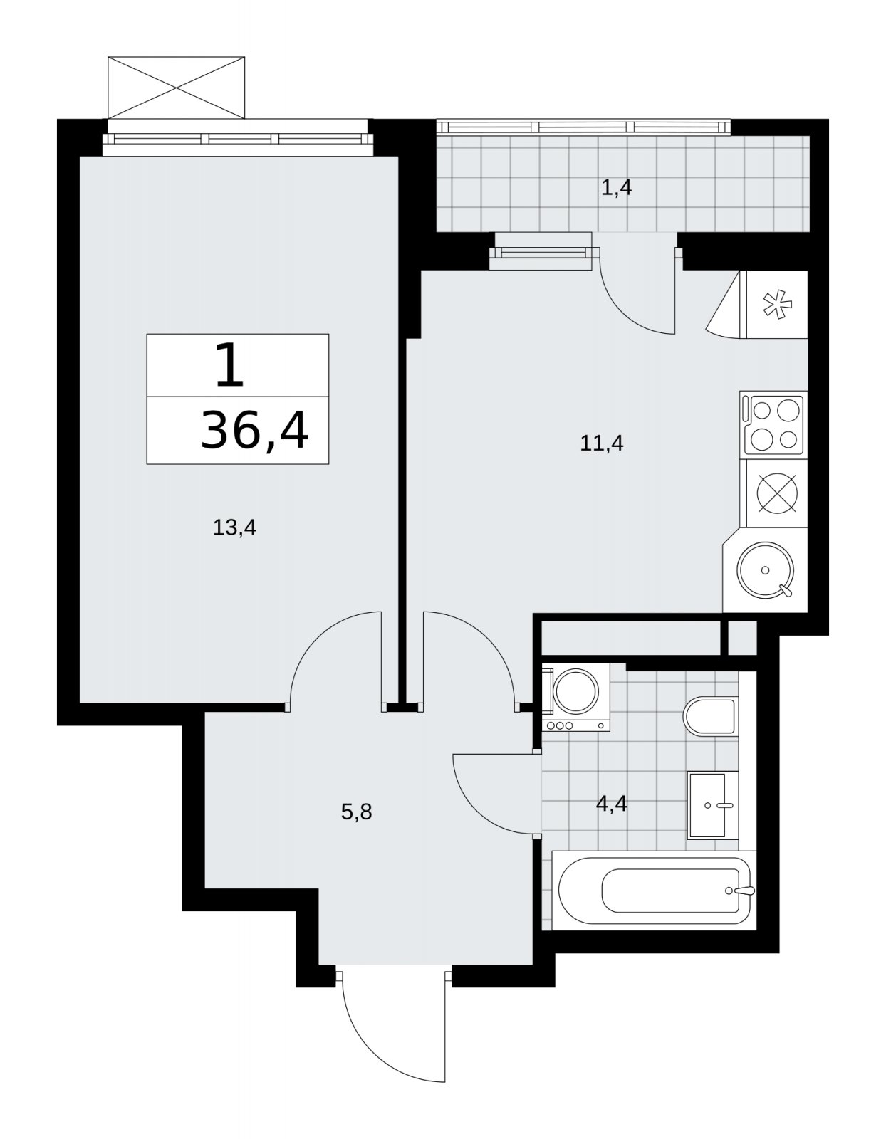 1-комнатная квартира с частичной отделкой, 36.4 м2, 11 этаж, сдача 2 квартал 2026 г., ЖК Прокшино, корпус 11.2.3 - объявление 2270538 - фото №1