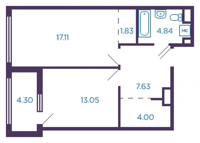 1-комнатная квартира без отделки, 50.61 м2, 1 этаж, сдача 4 квартал 2022 г., ЖК Миниполис Дивное, корпус 3 - объявление 1575817 - фото №1