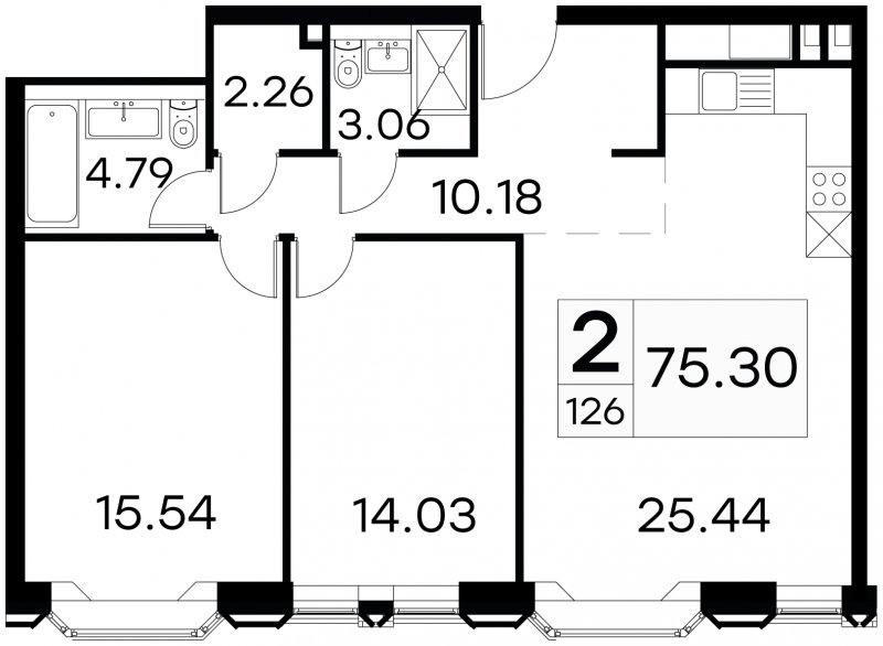 2-комнатные апартаменты с частичной отделкой, 75.3 м2, 11 этаж, сдача 3 квартал 2024 г., ЖК GloraX Aura Белорусская, корпус 1 - объявление 1708630 - фото №1