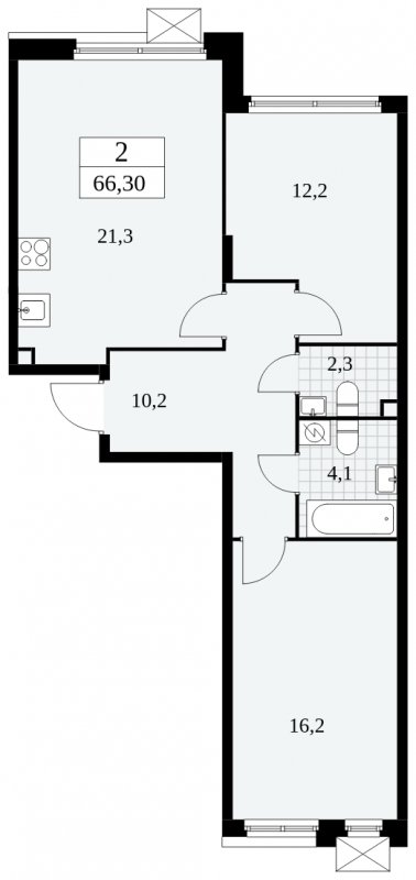 2-комнатная квартира без отделки, 66.3 м2, 2 этаж, сдача 4 квартал 2024 г., ЖК Скандинавия, корпус 2.27.3 - объявление 1840503 - фото №1
