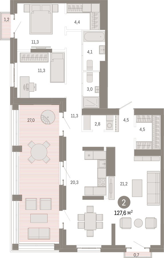 3-комнатная квартира с частичной отделкой, 127.6 м2, 24 этаж, сдача 3 квартал 2026 г., ЖК Квартал Метроном, корпус 1 - объявление 2400548 - фото №1