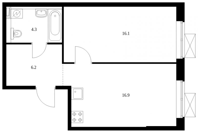 1-комнатная квартира с полной отделкой, 43.5 м2, 27 этаж, сдача 4 квартал 2023 г., ЖК Второй Нагатинский, корпус 4 - объявление 1558486 - фото №1