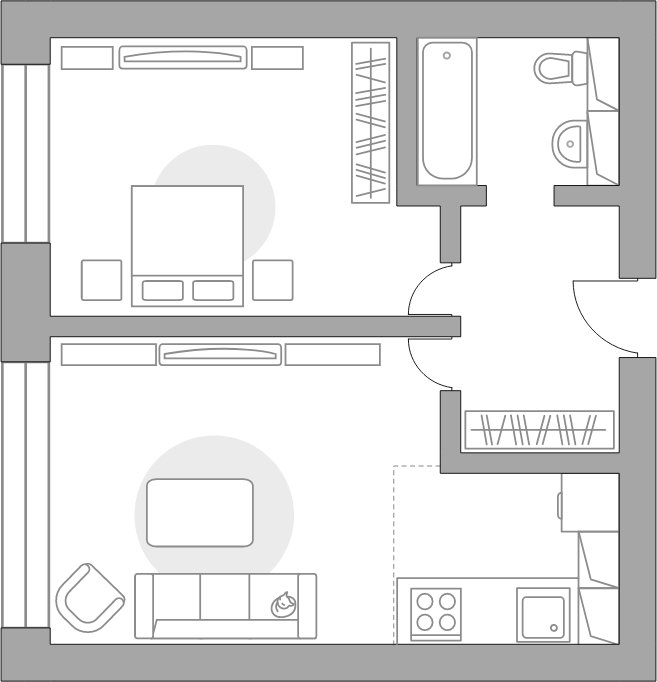 2-комнатная квартира без отделки, 49.4 м2, 3 этаж, дом сдан, ЖК Бригантина, корпус 6 - объявление 1983242 - фото №1
