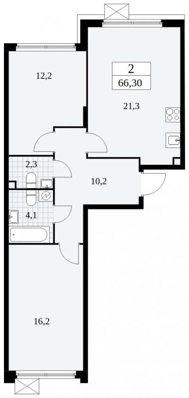 2-комнатная квартира без отделки, 66.3 м2, 2 этаж, сдача 4 квартал 2024 г., ЖК Скандинавия, корпус 2.27.3 - объявление 1840457 - фото №1