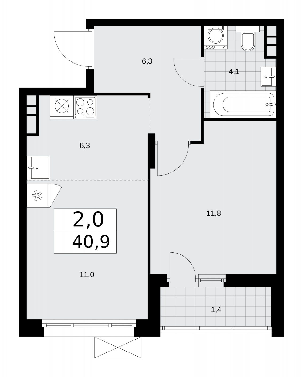 2-комнатная квартира (евро) без отделки, 40.9 м2, 8 этаж, сдача 1 квартал 2026 г., ЖК Прокшино, корпус 10.1.3 - объявление 2227283 - фото №1