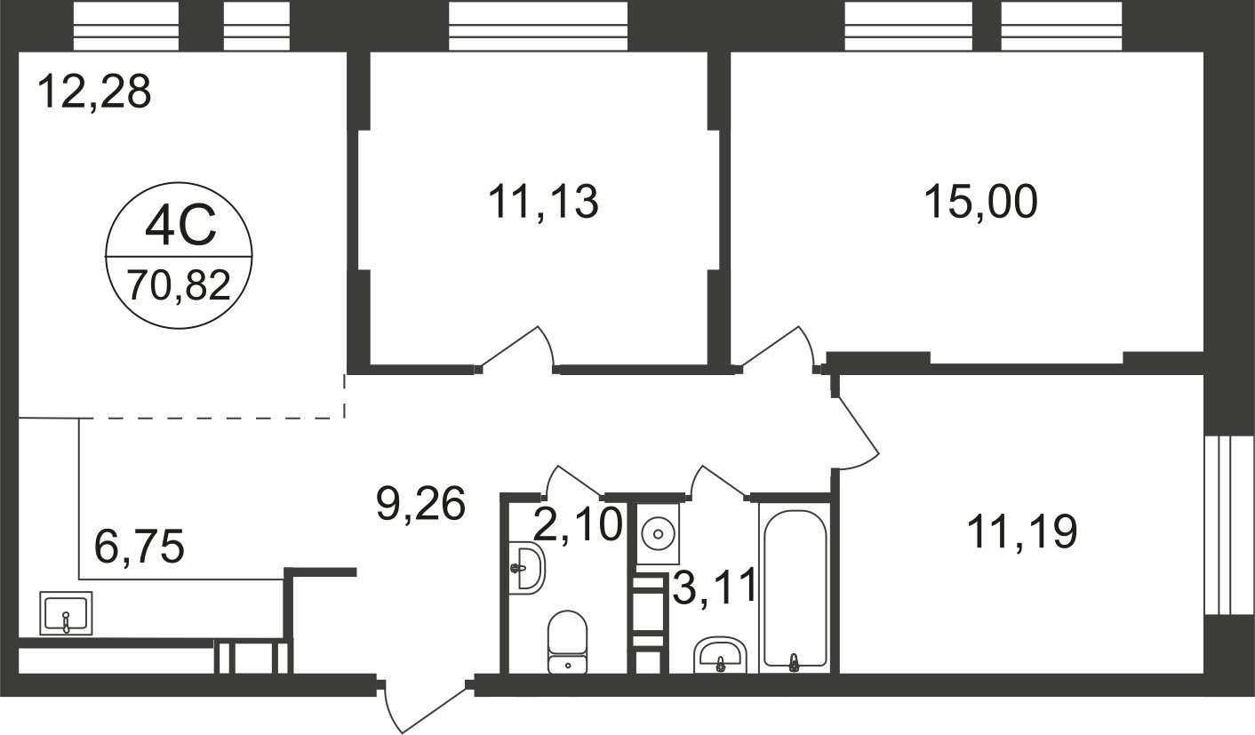 4-комнатная квартира с полной отделкой, 70.1 м2, 11 этаж, дом сдан, ЖК Люберцы, корпус 66 - объявление 2318795 - фото №1