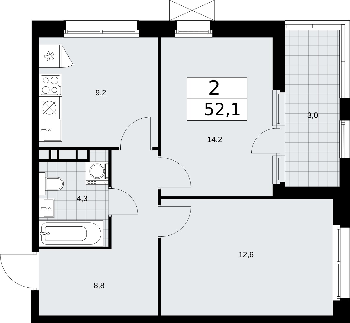 2-комнатная квартира с частичной отделкой, 52.1 м2, 6 этаж, сдача 2 квартал 2026 г., ЖК Скандинавия, корпус 25.3 - объявление 2283894 - фото №1