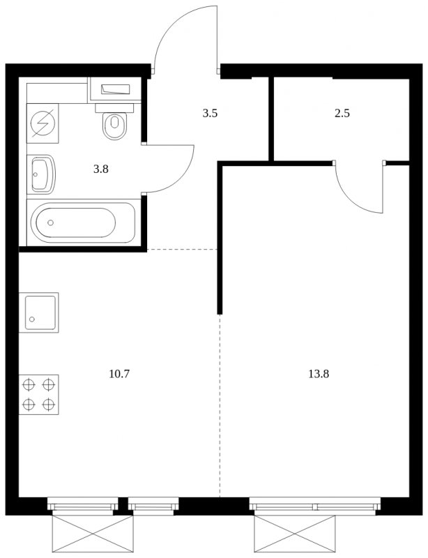 1-комнатная квартира с полной отделкой, 34.3 м2, 10 этаж, сдача 1 квартал 2025 г., ЖК Середневский лес, корпус 3.2 - объявление 1849014 - фото №1