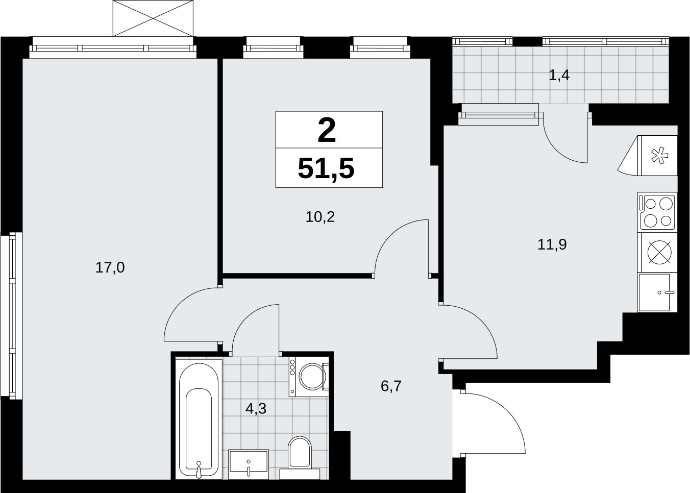 2-комнатная квартира с полной отделкой, 51.5 м2, 8 этаж, сдача 3 квартал 2026 г., ЖК Дзен-кварталы, корпус 6.1.3 - объявление 2327410 - фото №1