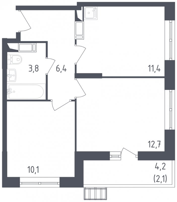 2-комнатная квартира с полной отделкой, 47.5 м2, 3 этаж, сдача 2 квартал 2022 г., ЖК Алхимово, корпус 5 - объявление 1762832 - фото №1