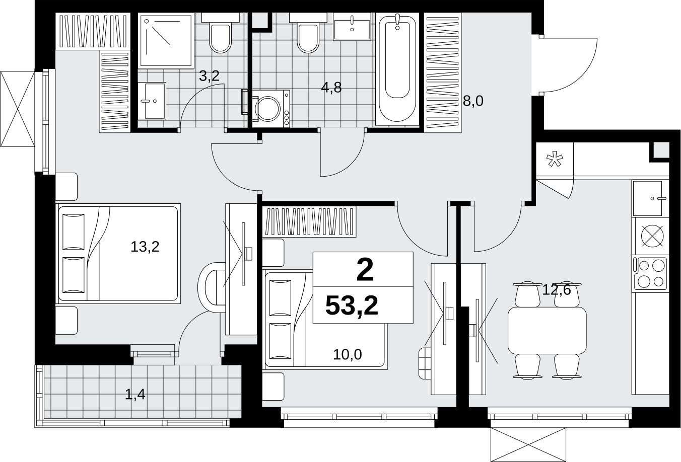 2-комнатная квартира с полной отделкой, 53.2 м2, 2 этаж, сдача 1 квартал 2027 г., ЖК Скандинавия, корпус 2.18.2.1 - объявление 2351042 - фото №1