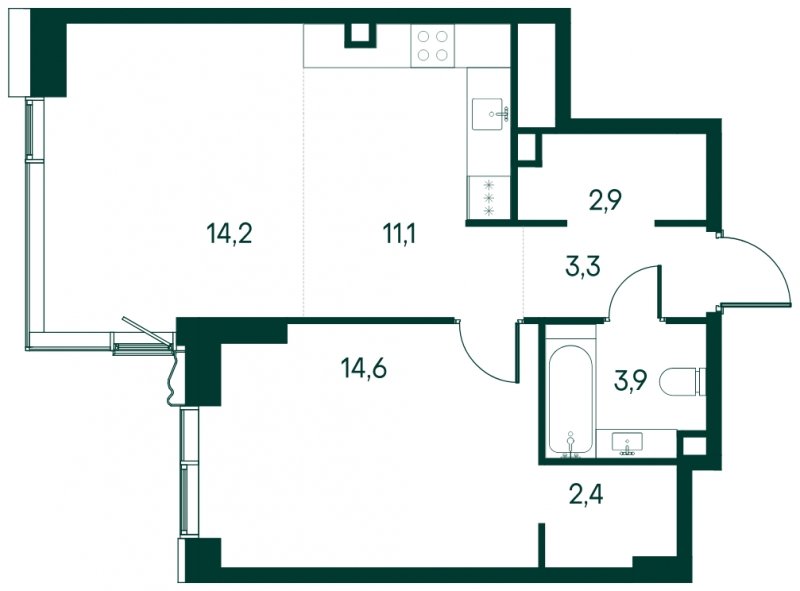 1-комнатная квартира без отделки, 52.4 м2, 3 этаж, сдача 4 квартал 2024 г., ЖК Клубный город на реке Primavera, корпус 2 квартала "Rossini" - объявление 1930740 - фото №1