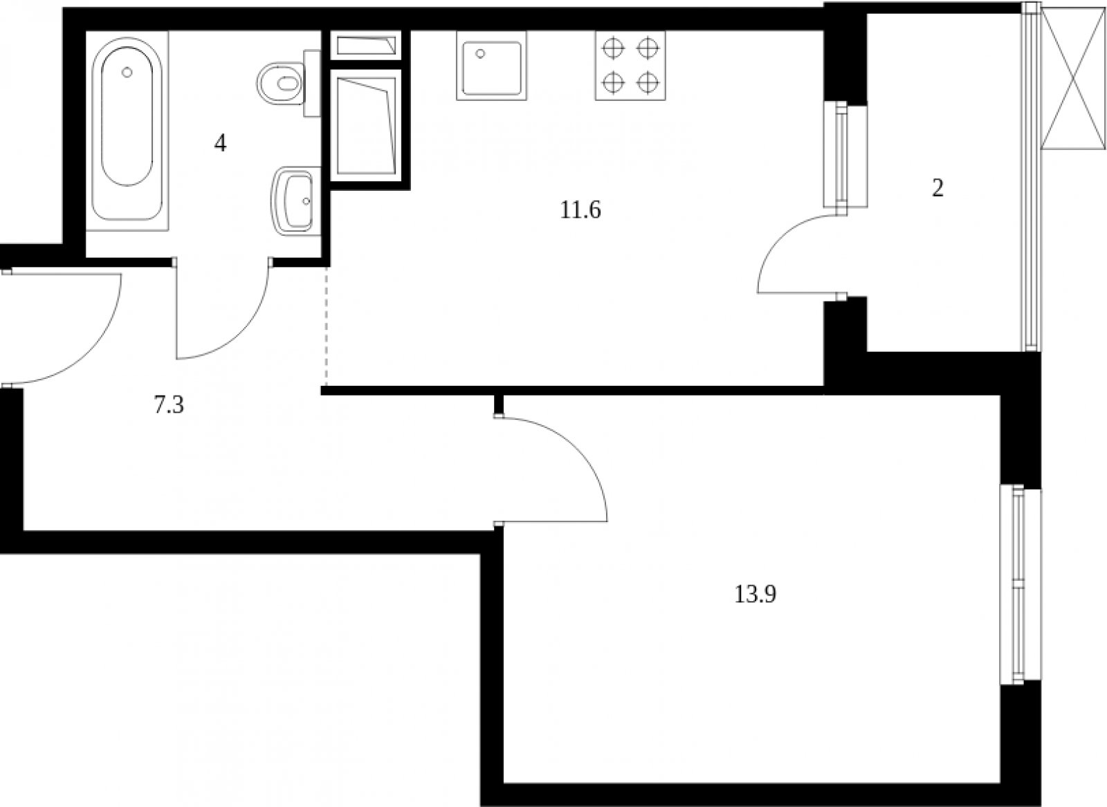 1-комнатная квартира без отделки, 38.8 м2, 3 этаж, дом сдан, ЖК Митинский лес, корпус 15.1 - объявление 2039528 - фото №1