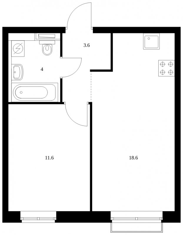 1-комнатная квартира с полной отделкой, 37.8 м2, 20 этаж, сдача 4 квартал 2023 г., ЖК Красноказарменная 15, корпус 1.2 - объявление 1687056 - фото №1