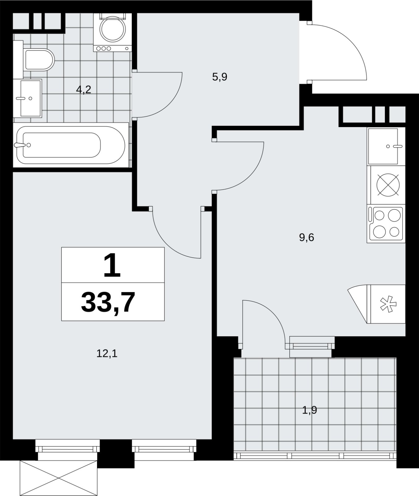 1-комнатная квартира с полной отделкой, 33.7 м2, 13 этаж, сдача 1 квартал 2027 г., ЖК Скандинавия, корпус 2.18.2.3 - объявление 2351429 - фото №1