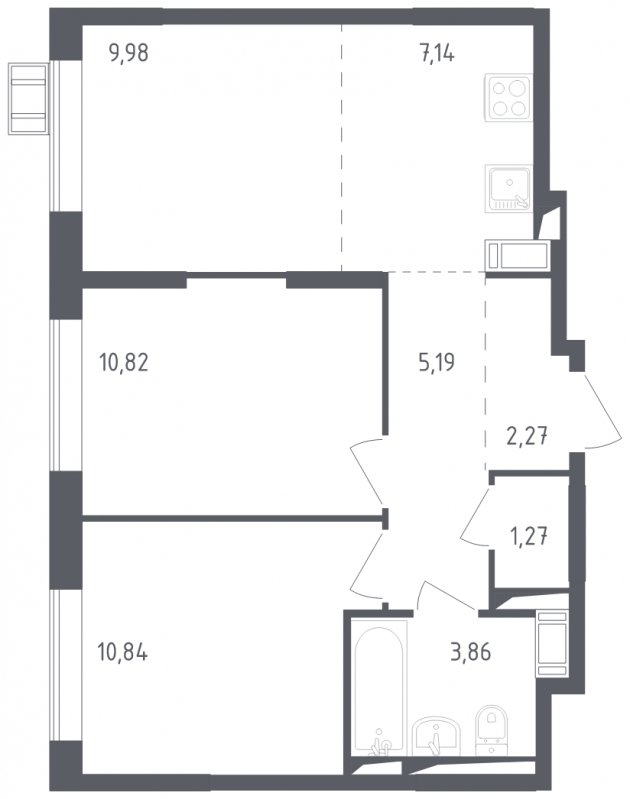 3-комнатная квартира с полной отделкой, 51.37 м2, 7 этаж, сдача 2 квартал 2023 г., ЖК Пригород Лесное, корпус 3.1 - объявление 1673071 - фото №1