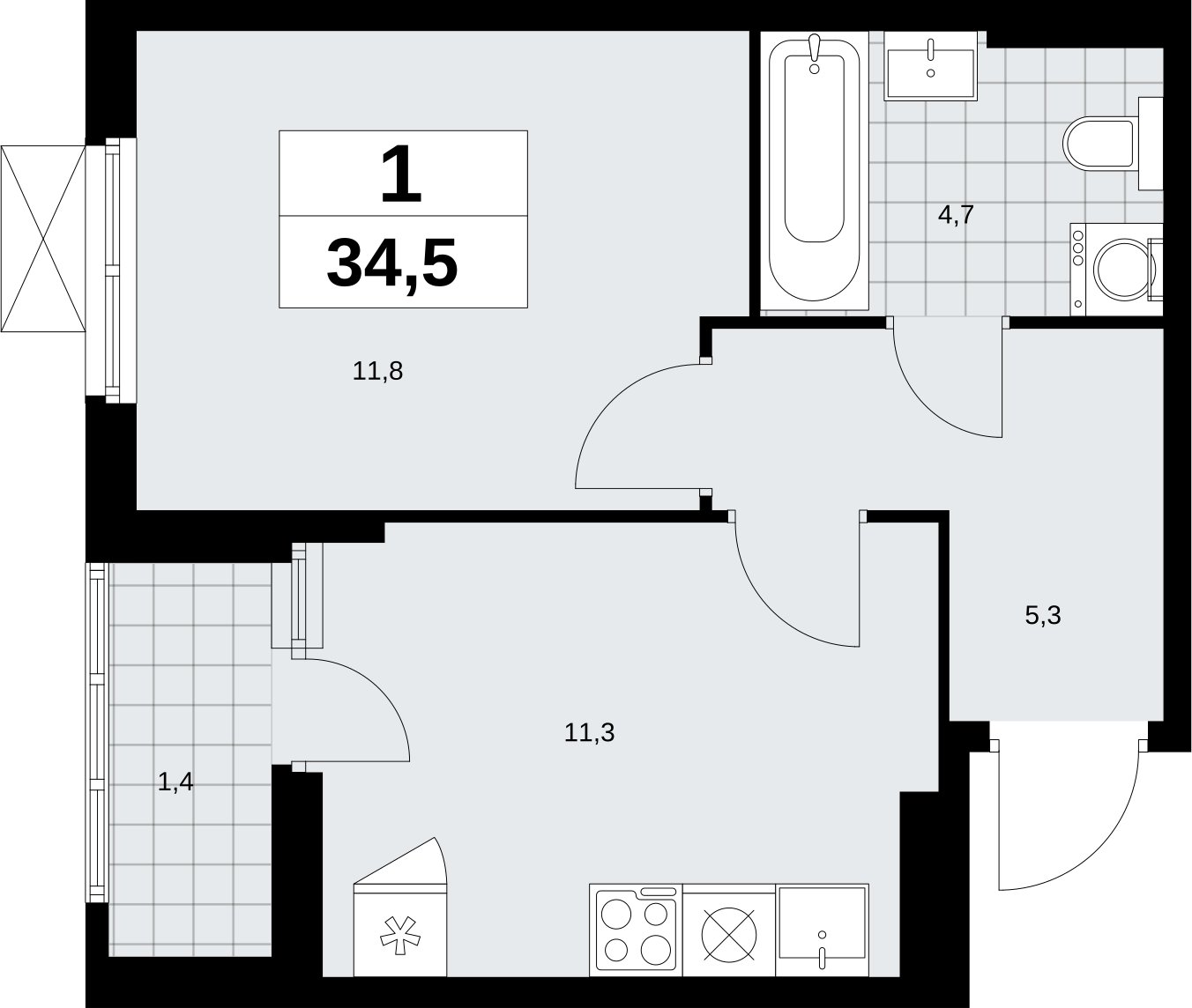 1-комнатная квартира без отделки, 34.5 м2, 10 этаж, сдача 2 квартал 2026 г., ЖК Дзен-кварталы, корпус 6.1.2 - объявление 2327291 - фото №1