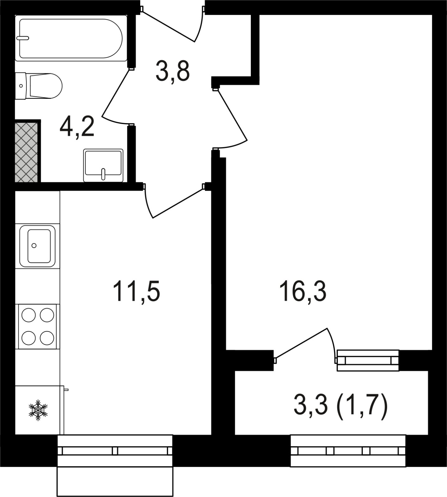 1-комнатная квартира без отделки, 38.1 м2, 8 этаж, сдача 3 квартал 2024 г., ЖК Михалковский, корпус 3 - объявление 2397127 - фото №1