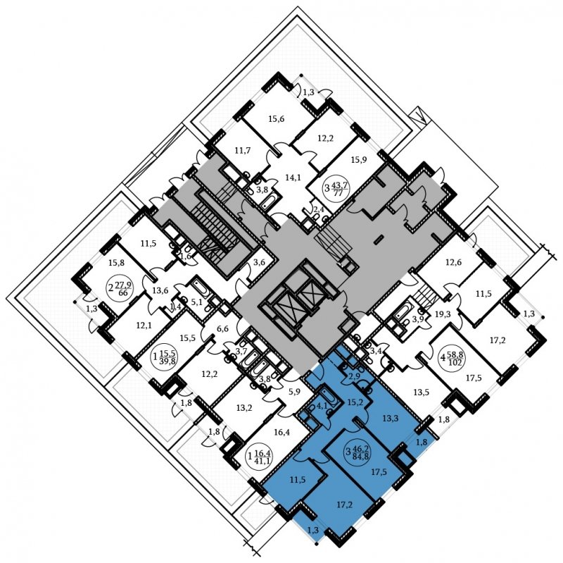 3-комнатная квартира без отделки, 84.8 м2, 1 этаж, сдача 3 квартал 2022 г., ЖК Большая семерка, корпус 5 - объявление 1139600 - фото №1