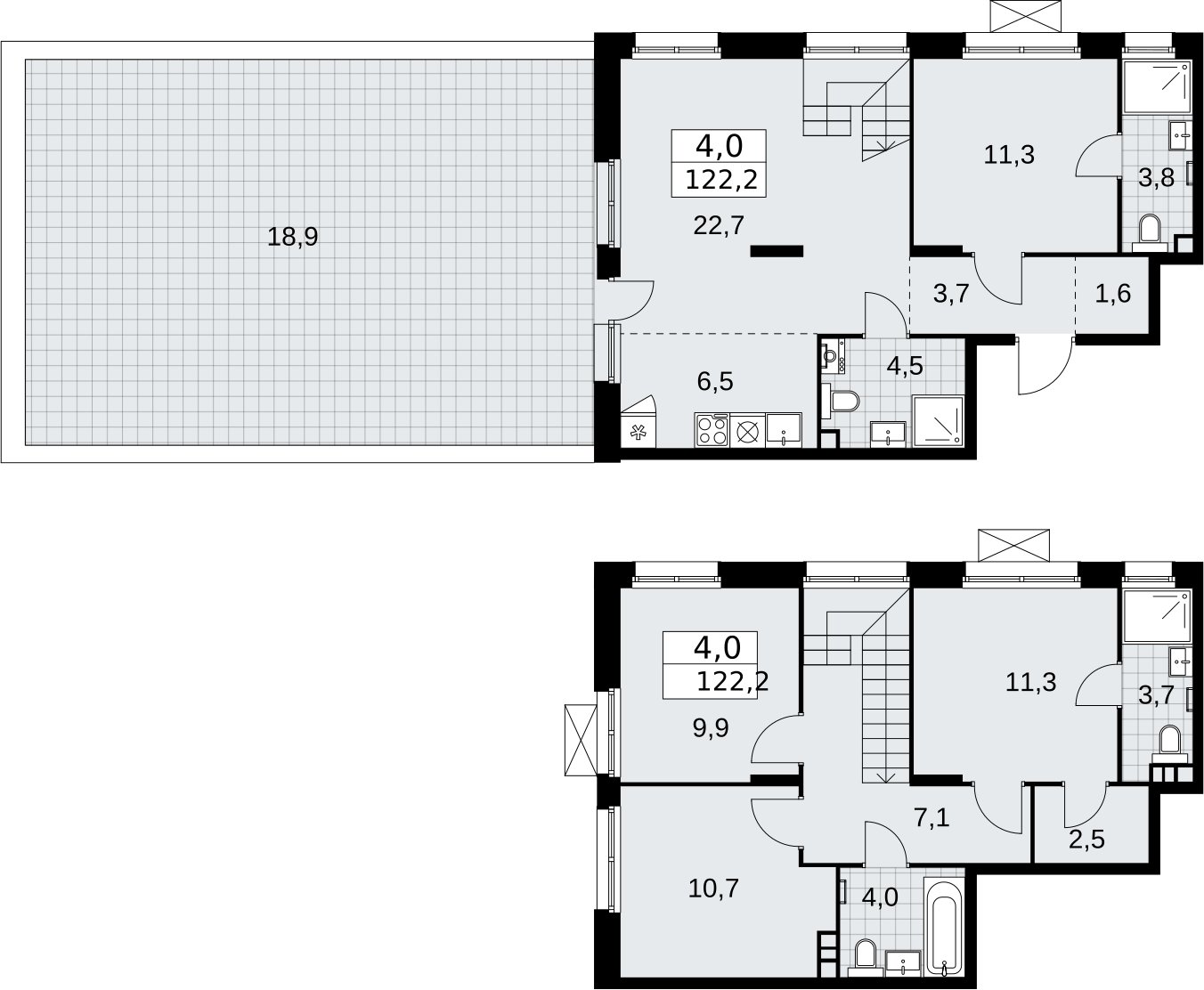4-комнатная квартира (евро) с частичной отделкой, 122.2 м2, 2 этаж, сдача 2 квартал 2026 г., ЖК Прокшино, корпус 10.1.4 - объявление 2334143 - фото №1