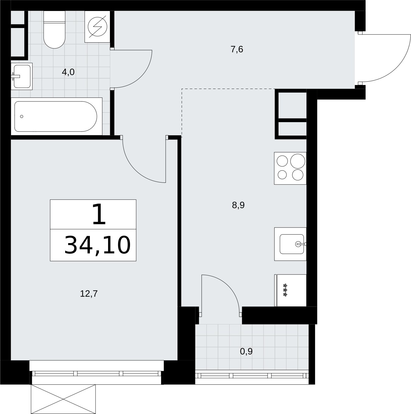 1-комнатная квартира без отделки, 34.1 м2, 3 этаж, сдача 3 квартал 2026 г., ЖК Родные кварталы, корпус 2 - объявление 2295704 - фото №1