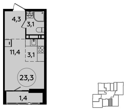 Студия с полной отделкой, 23.3 м2, 22 этаж, сдача 2 квартал 2024 г., ЖК Южные сады, корпус 1.5 - объявление 1512808 - фото №1