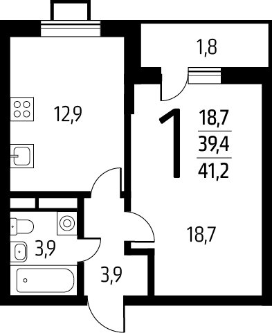 1-комнатная квартира с полной отделкой, 41.2 м2, 6 этаж, сдача 1 квартал 2025 г., ЖК Новые Ватутинки. Заречный, корпус 5/3 - объявление 2272057 - фото №1