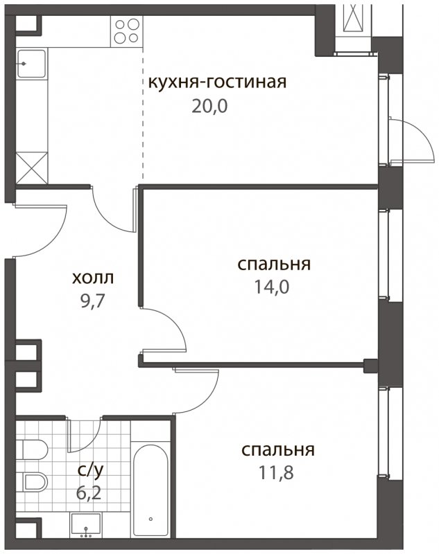 3-комнатная квартира (евро) без отделки, 61.7 м2, 1 этаж, дом сдан, ЖК HomeCity, корпус 3 - объявление 1672268 - фото №1