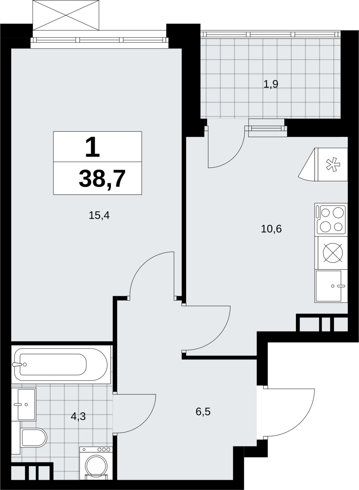 1-комнатная квартира без отделки, 38.7 м2, 12 этаж, сдача 4 квартал 2026 г., ЖК Скандинавия, корпус 2.18.1.3 - объявление 2350842 - фото №1