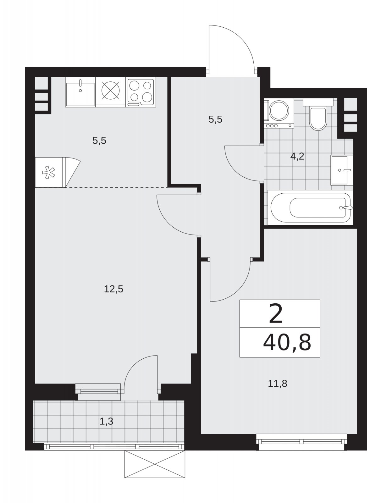 2-комнатная квартира (евро) с частичной отделкой, 40.8 м2, 3 этаж, сдача 2 квартал 2026 г., ЖК Прокшино, корпус 11.2.3 - объявление 2270267 - фото №1