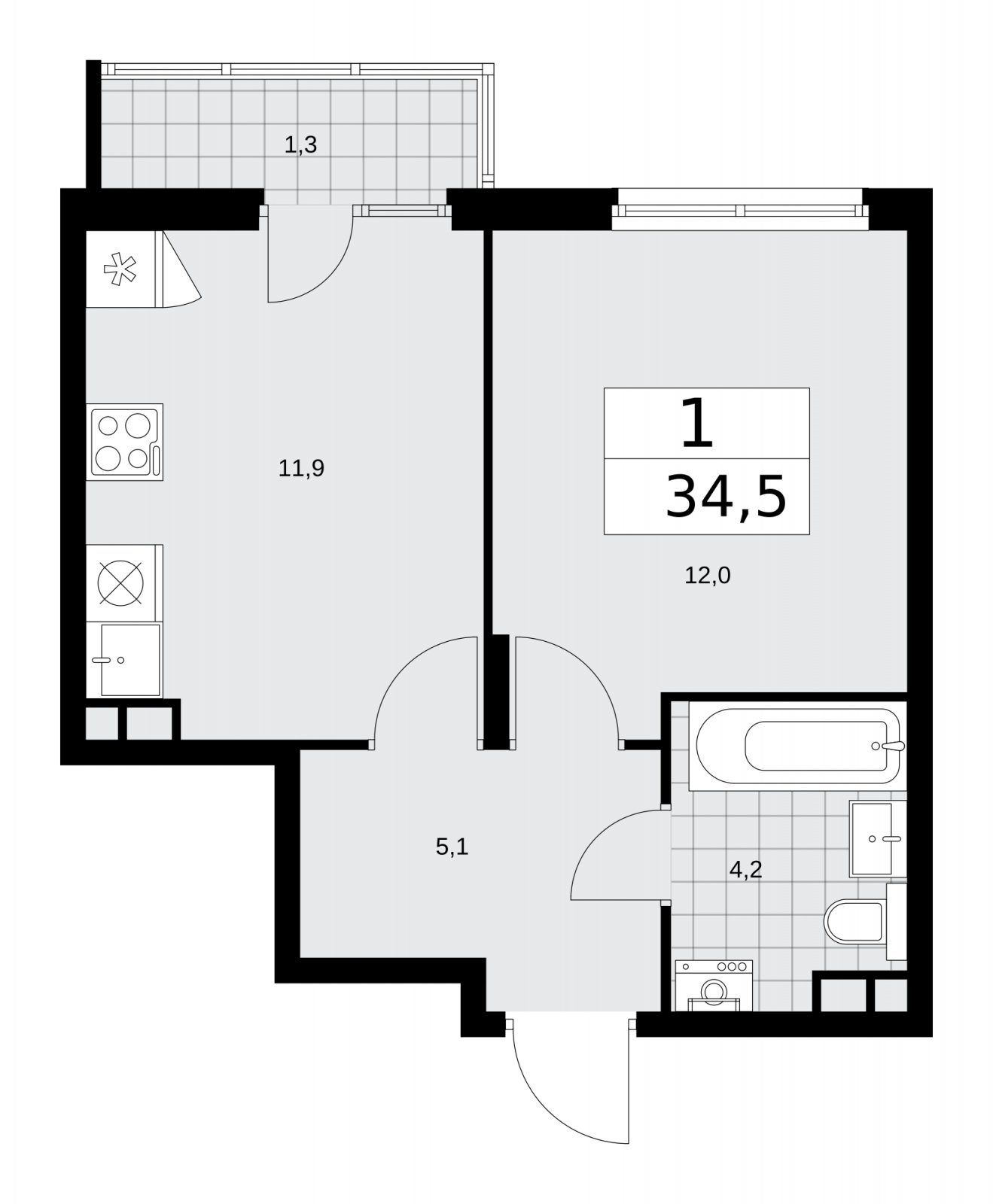 1-комнатная квартира с частичной отделкой, 34.5 м2, 8 этаж, сдача 2 квартал 2026 г., ЖК Деснаречье, корпус 4.5 - объявление 2264482 - фото №1