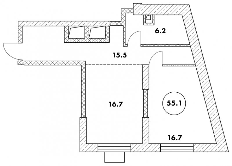 2-комнатные апартаменты 55.1 м2, 2 этаж, дом сдан, ЖК Флотилия, корпус 2 - объявление 1952684 - фото №1